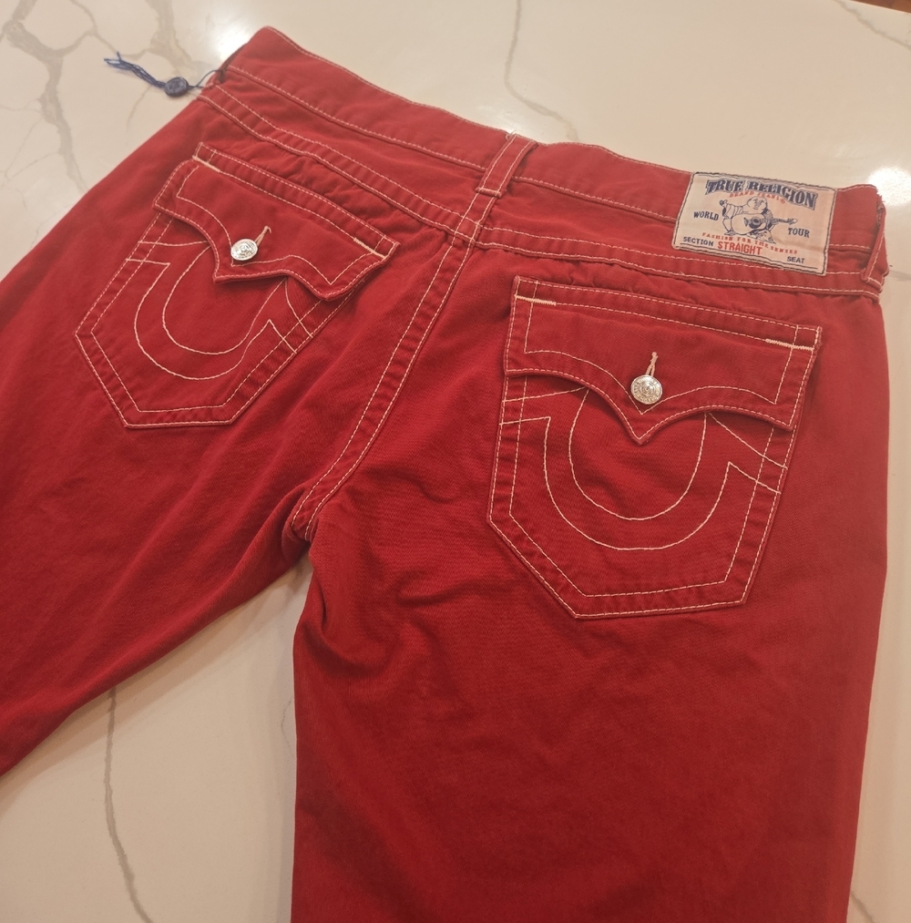 VTG True Religion Rare Red White Stitch Flap Large T Mens Jean Straight 40
